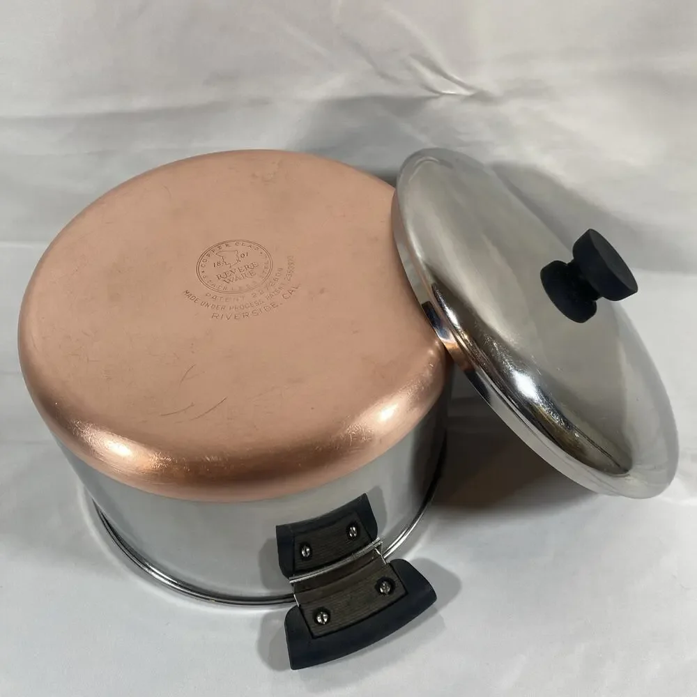 Revere Ware 6-Qt Stock Pot & Lid Copper Bottom Stainless Riverside CA Pre-1968